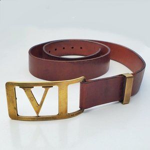 Van Deberg V Buckle Brown Leather Belt 40